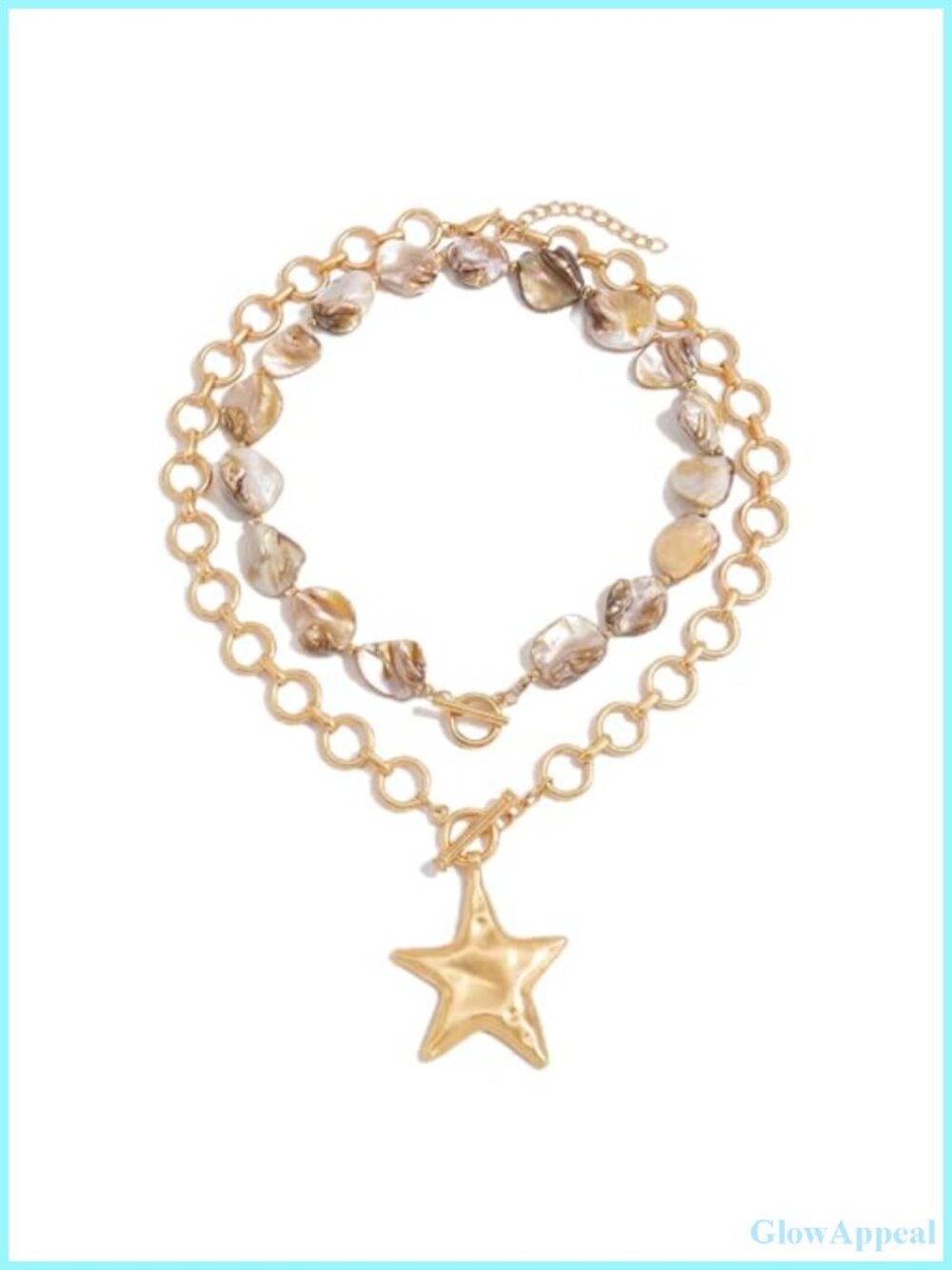 Layered Shell and Star Necklace Set Polished Alloy Boho Beach